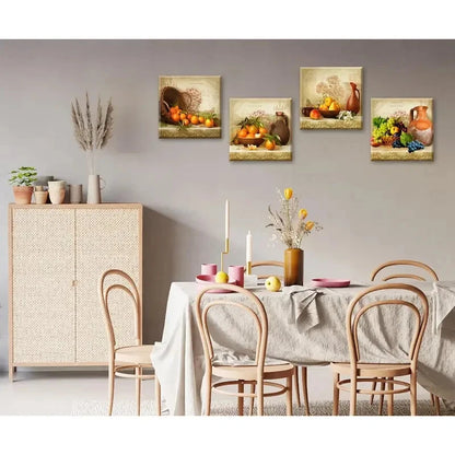 4pcs Vintage Theme Fruit Pictures Farmhouse Rust Wall Art Canvas Framed