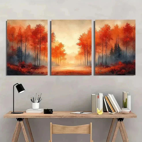 3pcs Giclée Autumn Maple Leaves Starry Wall Art Canvas Unframed - High Quality Print 100% Australian Made Wall Canvas - Bella Home Decor