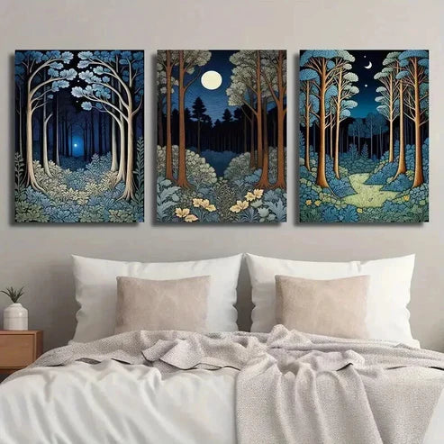 3pcs William Morris Moon and Forest Wall Art Set Canvas Unframed - High Quality Print 100% Australian Made Wall Canvas
