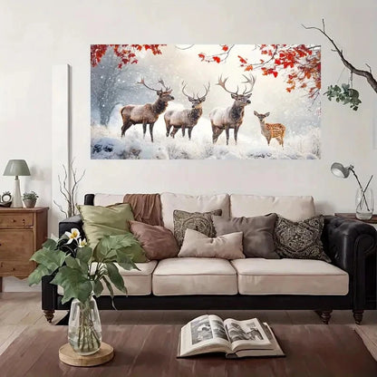 Winter Deer Snow Nature Wall Art Canvas Office Home Room Framed 120x60cm