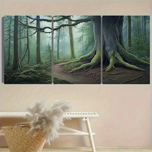 3pcs Misty Forest Path Wall Art Canvas Unframed - High Quality Print 100% Australian Made Wall Canvas - Bella Home Decor
