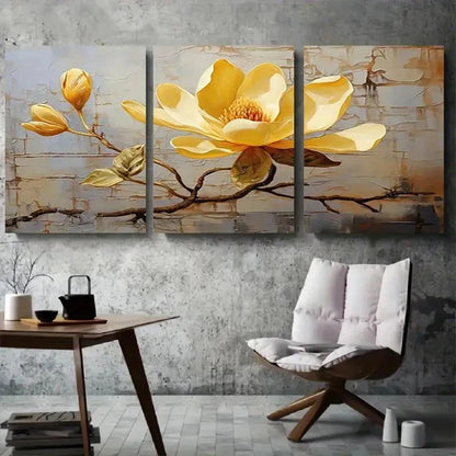 3pcs Elegant Yellow Flower Branch Wall Art Set Canvas Framed 60x90cm - High Quality Print 100% Australian Made Wall Canvas Ready to Hang