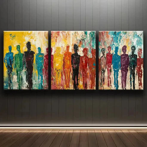3pcs A Row of People Different Colorful Perfect Wall Art Set Canvas Unframed - High Quality Print 100% Australian Made Wall Canvas