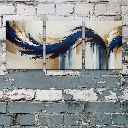 3pcs Contemporary Abstract Blue Golden  Wall Art Set Canvas Unframed - High Quality Print 100% Australian Made Wall Canvas - Bella Home Decor