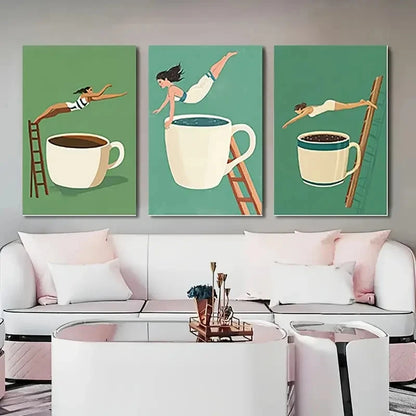 3pcs Chic Coffee Diver Canvas Printing  Wall Art Set Canvas Framed 50x70cm - High Quality Print 100% Australian Made Wall Canvas Ready to Hang - Bella Home Decor