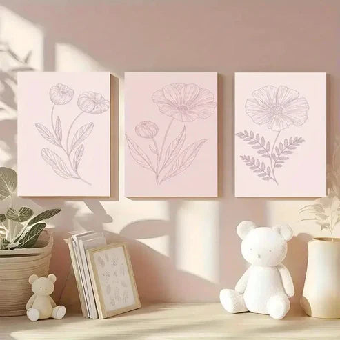 3pcs Line Flowers Wall Art Set Canvas Unframed - High Quality Print 100% Australian Made Wall Canvas