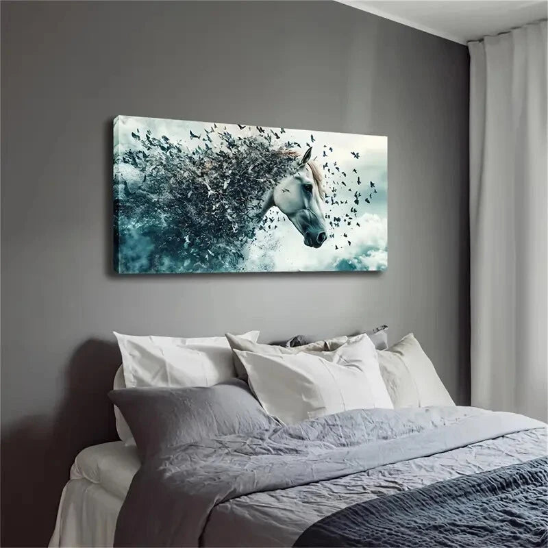 The White Horse Abstract Wall Art Canvas Office Home Room Framed 120x60cm - Bella Home Decor