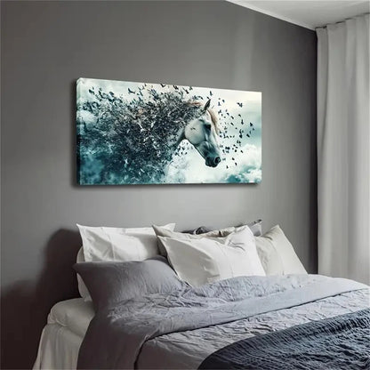 The White Horse Abstract Wall Art Canvas Office Home Room Framed 120x60cm - Bella Home Decor