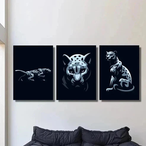 3pcs Black and White Leopard Portraits Wall Art Canvas Unframed - High Quality Print 100% Australian Made Wall Canvas - Bella Home Decor