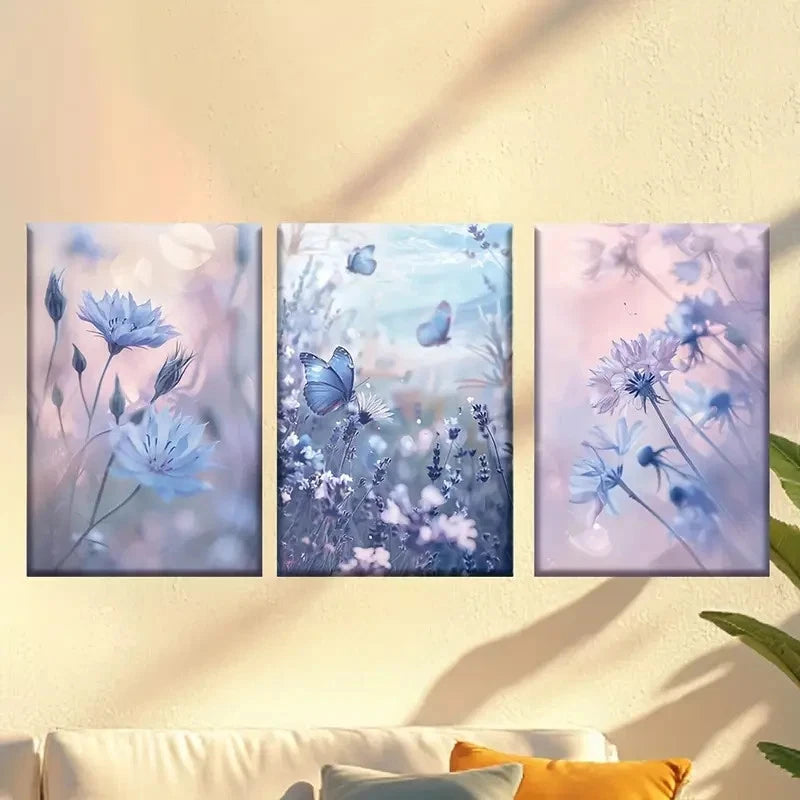 3pcs Blue dandelion lavender butterfly Wall Art Set Canvas Framed 40x60cm - High Quality Print 100% Australian Made Wall Canvas Ready to Hang - Bella Home Decor