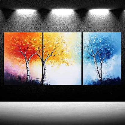3pcs Colorful Trees Blue Yellow Red Metal Print Ready to Hang Art - Bella Home Decor