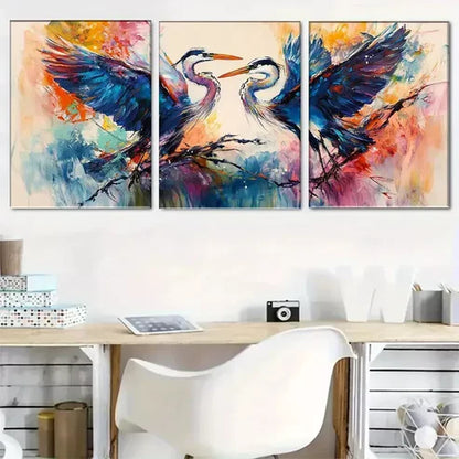 3pcs Colorful Birds Painting Anime Wall Art Canvas Unframed - High Quality Print 100% Australian Made Wall Canvas - Bella Home Decor