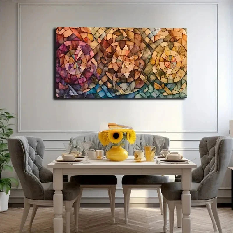 Vibrant Geometric Floral Design Wall Art Canvas Office Home Room Framed 120x60cm - Bella Home Decor