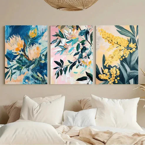 3pcs Australian Jungle Fantasy Floral Wall Art Canvas Unframed - High Quality Print 100% Australian Made Wall Canvas - Bella Home Decor