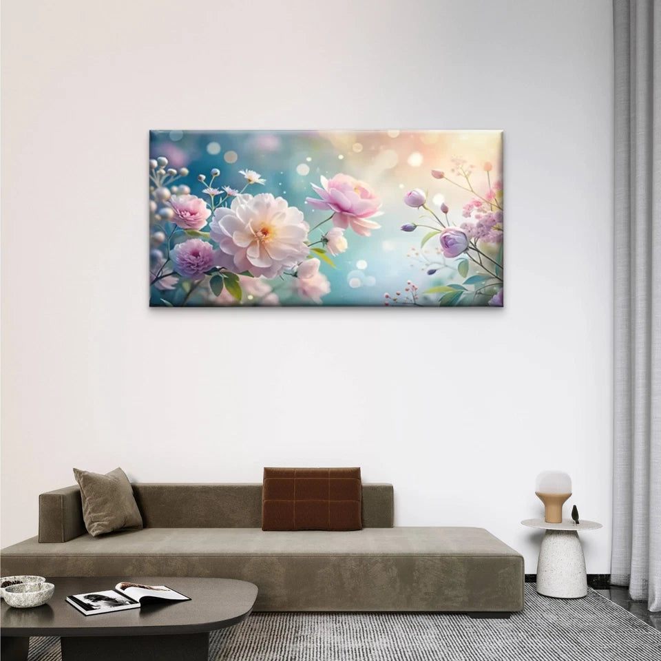 Beautiful Flowers Rose White Wall Art Canvas Office Home Room Framed 120x60cm