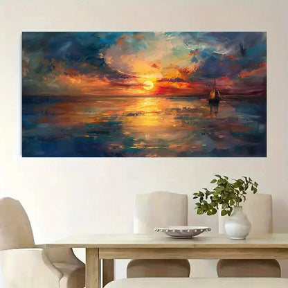 Retro Sunset Color Landscape Wall Art Canvas Office Home Room Framed 120x60cm