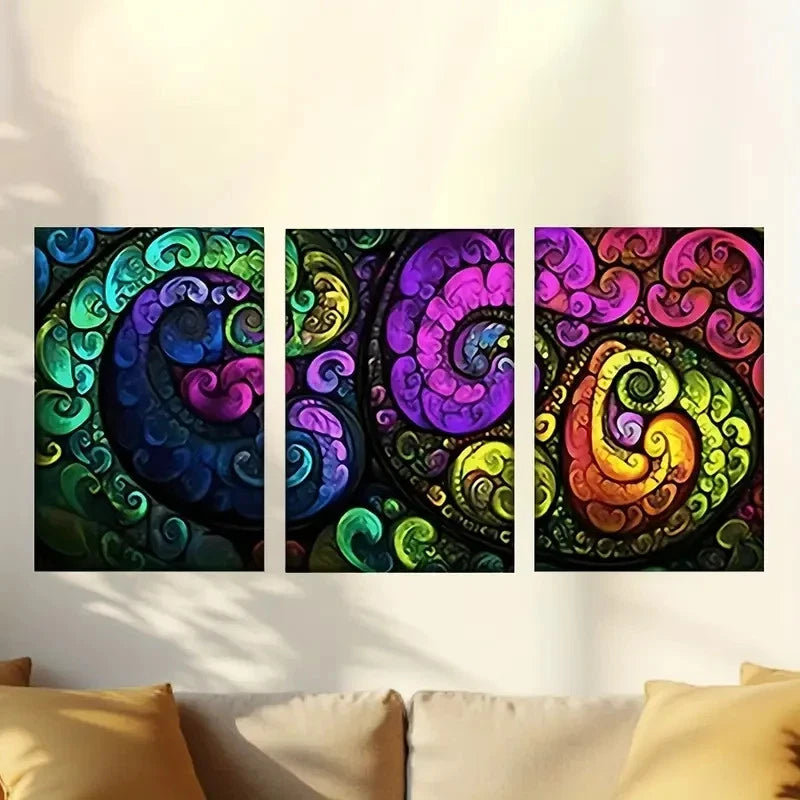 3pcs Colorful swirl background with many colors Wall Art Set Canvas Framed 40x60cm - High Quality Print 100% Australian Made Wall Canvas Ready to Hang - Bella Home Decor