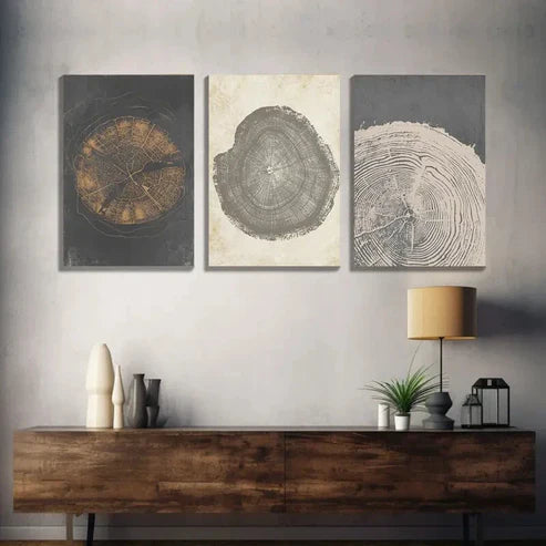 3pcs Pastel Grunge Wood Tree Rings Abstract Wall Art Set Canvas Unframed - High Quality Print 100% Australian Made Wall Canvas