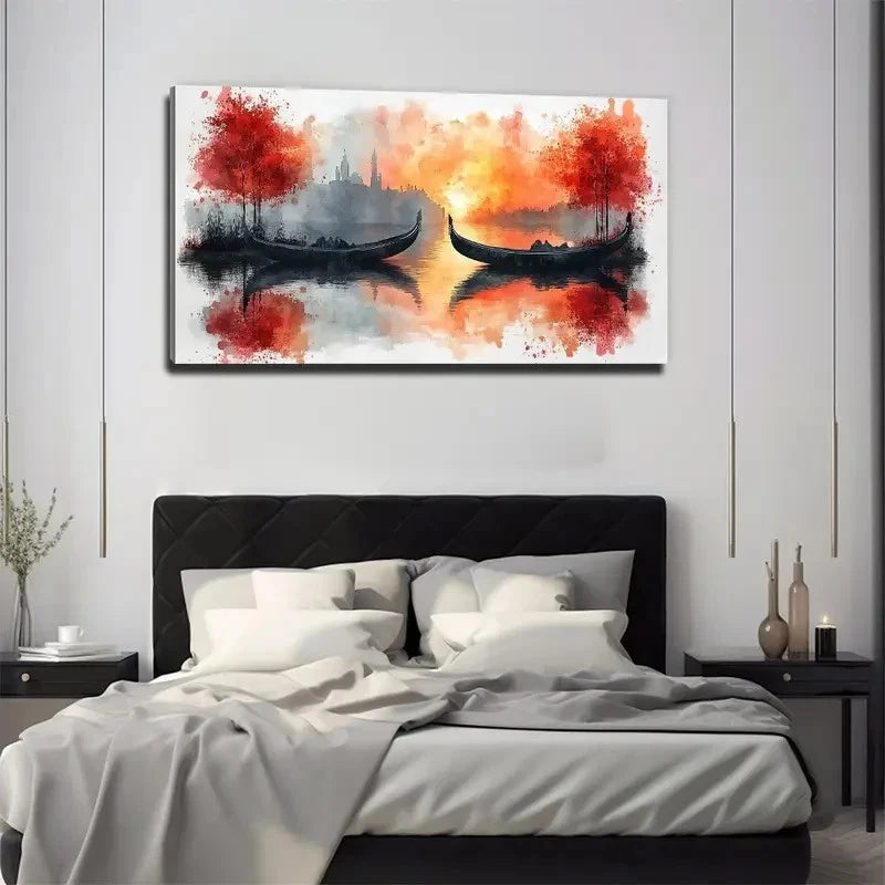 Sundown Canoe Suitable Wall Art Canvas Office Home Room Framed 120x60cm