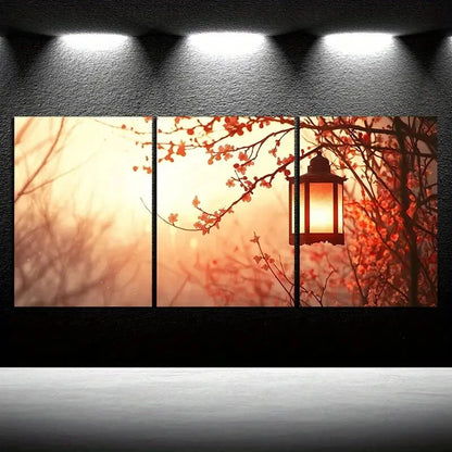 3pcs Plum Blossoms and Lanterns Scenery Metal Print Ready to Hang Art - Bella Home Decor