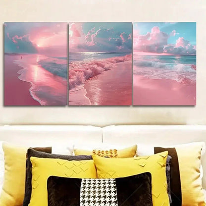 3pcs Set Pink Sandy Beach Decor Wall Art Set Canvas Framed 50x70cm - High Quality Print 100% Australian Made Wall Canvas Ready to Hang