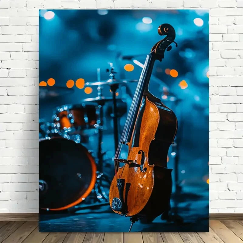 Beautiful Cello Symphony Night Scene Painting 40x60cm Metal Print Ready to Hang - Bella Home Decor