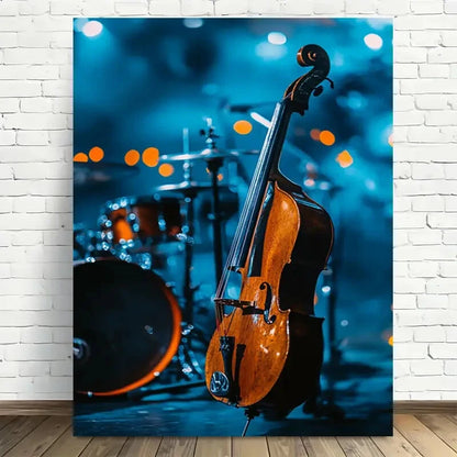 Beautiful Cello Symphony Night Scene Painting 40x60cm Metal Print Ready to Hang - Bella Home Decor