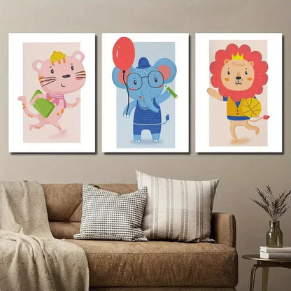 3pcs Funny Cartoon Animal Illustration Wall Art Set Canvas Unframed - High Quality Print 100% Australian Made Wall Canvas - Bella Home Decor