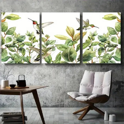 3pcs Green Leaves & Colorful Hummingbirds Wall Art Set Canvas Framed 40x60cm - High Quality Print 100% Australian Made Wall Canvas Ready to Hang