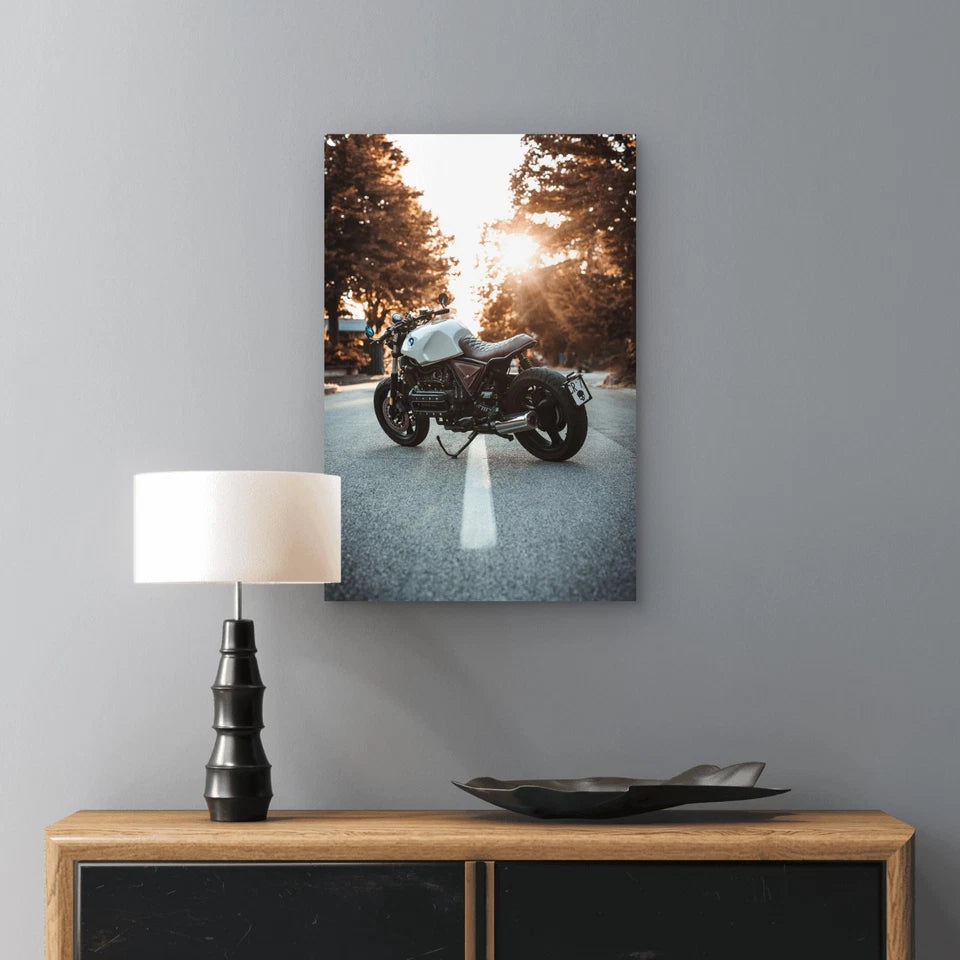 White BMW K100 Motorcycle Asphalt Road Sun 40x60cm Print Ready to Hang