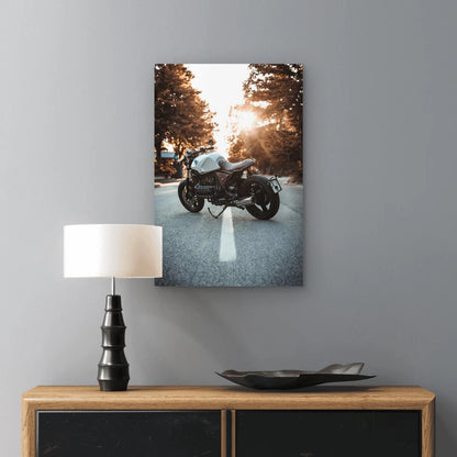 White BMW K100 Motorcycle Asphalt Road Sun 40x60cm Print Ready to Hang