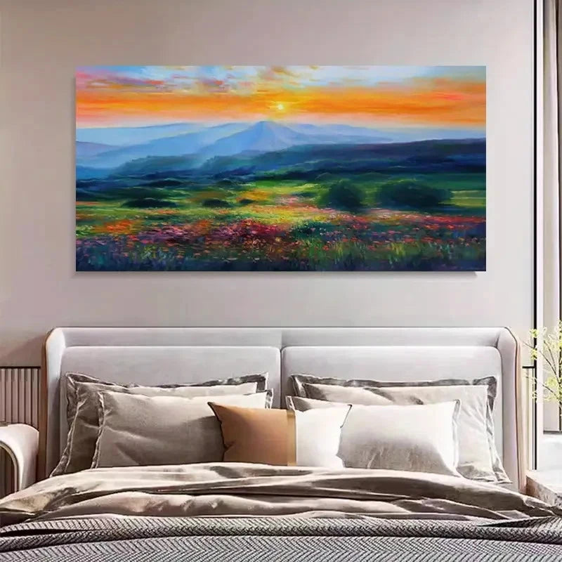 Sunrise Flower Field Decor Wall Art Canvas Office Home Room Framed 120x60cm