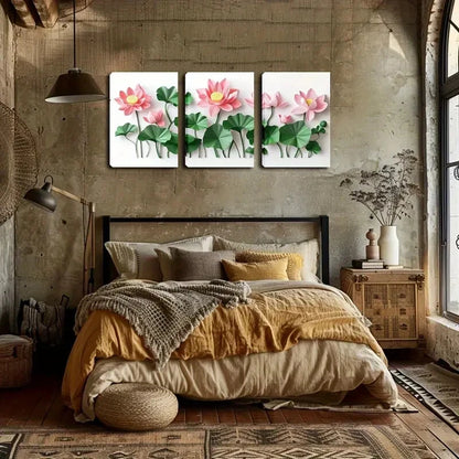 3pcs Watercolor Lotus Flower Triptych Perfect Wall Art Set Canvas Framed 40x60cm - High Quality Print 100% Australian Made Wall Canvas Ready to Hang - Bella Home Decor
