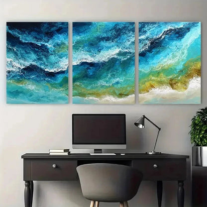 3pcs Emerald Beach Paint Impressionism Perfect Wall Art Set Canvas Framed 50x70cm - High Quality Print 100% Australian Made Wall Canvas Ready to Hang