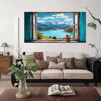 Serene Lake View Vibrant Wall Art Canvas Office Home Room Framed 120x60cm