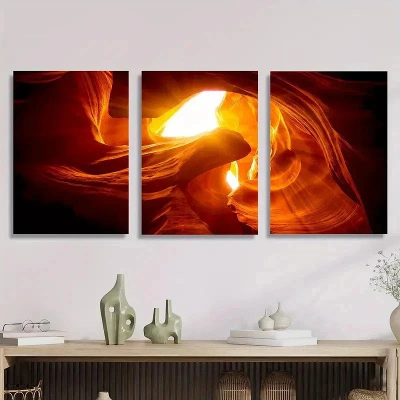 3pcs Antelope Canyon Cave Orange Vibrant Perfect Wall Art Set Canvas Framed 50x70cm - High Quality Print 100% Australian Made Wall Canvas Ready to Hang - Bella Home Decor