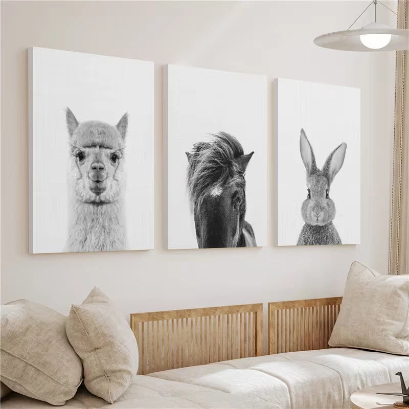 3pcs Horse Rabbit Animal Painting Wall Art Set Canvas Framed 50x70cm - High Quality Print 100% Australian Made Wall Canvas Ready to Hang