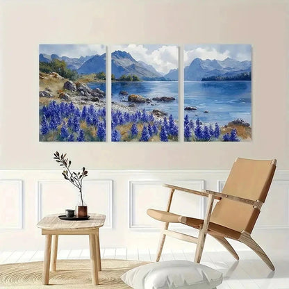 3pcs Lake District Watercolor Landscape Perfect Wall Art Set Canvas Framed 50x70cm - High Quality Print 100% Australian Made Wall Canvas Ready to Hang