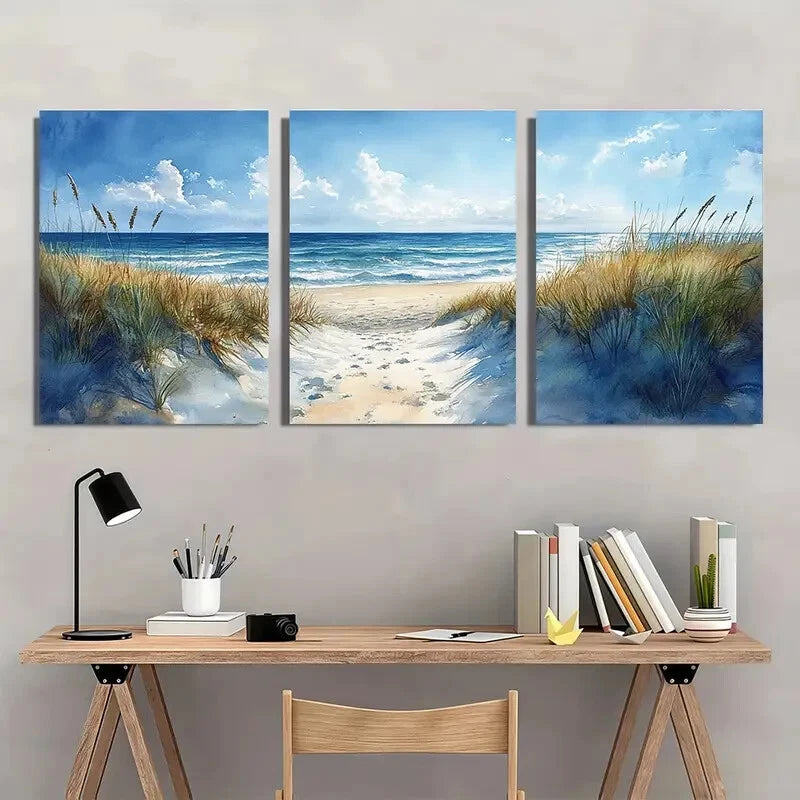 3pcs Watercolor Landscape with Wild Grasses Metal Print Ready to Hang Art
