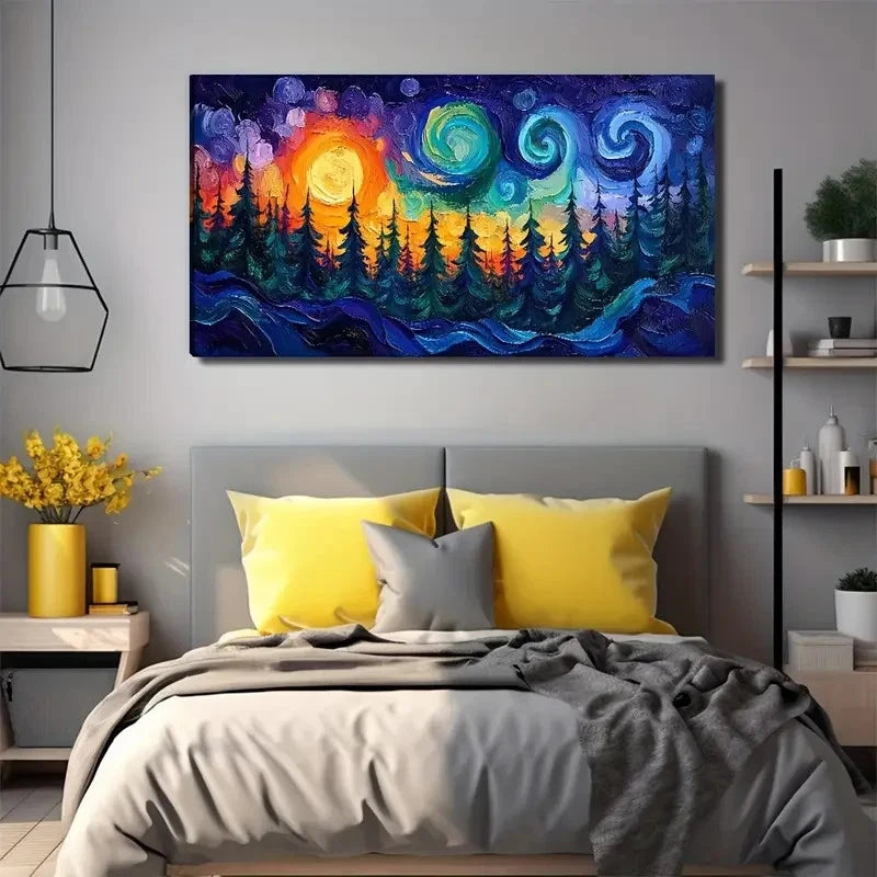 Pine Forest Colorful Lucky Stay Wall Art Canvas Office Home Room Framed 120x60cm