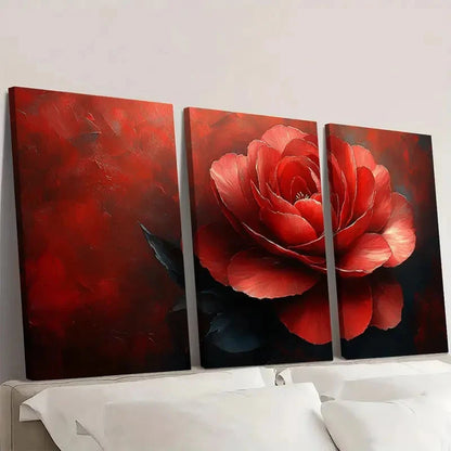 3pcs Red Camellia Art Red Camellia  RC Wall Art Set Canvas Framed 60x90cm - High Quality Print 100% Australian Made Wall Canvas Ready to Hang