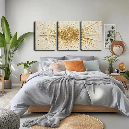 3pcs Golden Lines Radiating Outwards Perfect Wall Art Set Canvas Framed 60x90cm - High Quality Print 100% Australian Made Wall Canvas Ready to Hang - Bella Home Decor