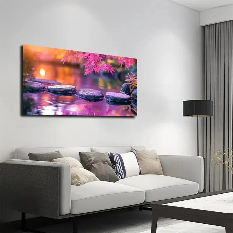 Vibrant Autumn Garden Scene Wall Art canvas office home room framed 120x60cm - Bella Home Decor