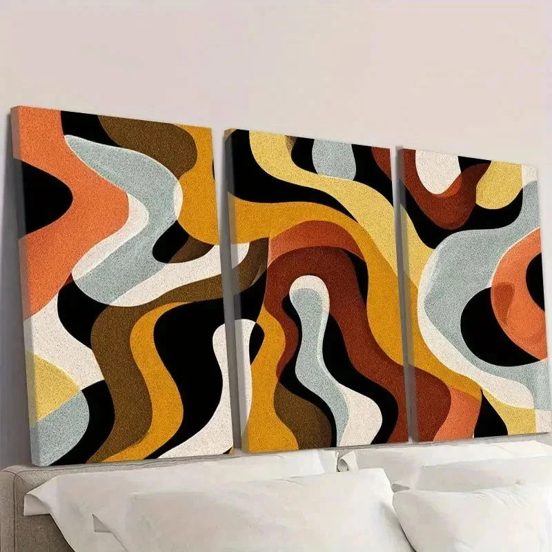 3pcs Humorous Wavy Abstract Pattern Wall Art Set Canvas Framed 40x60cm - High Quality Print 100% Australian Made Wall Canvas Ready to Hang