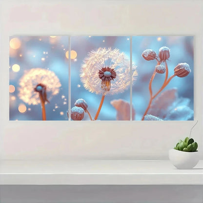 3pcs Vibrant Blue & Golden Dandelion Wall Art Set Canvas Framed 60x90cm - High Quality Print 100% Australian Made Wall Canvas Ready to Hang - Bella Home Decor