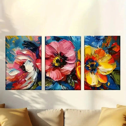 3pcs a painting of flowers in a vase Wall Art Set Canvas Framed 50x70cm - High Quality Print 100% Australian Made Wall Canvas Ready to Hang - Bella Home Decor