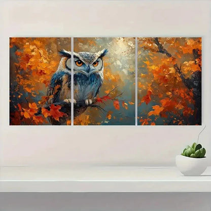 3pcs Vibrant Autumn Owl Painting AO Wall Art Canvas Unframed – High Quality Print 100% Australian Made Wall Canvas