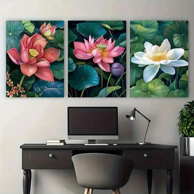3pcs  Sri Lanka Tropical Floral Decor Perfect Wall Art Set Canvas Framed 50x70cm - High Quality Print 100% Australian Made Wall Canvas Ready to Hang - Bella Home Decor