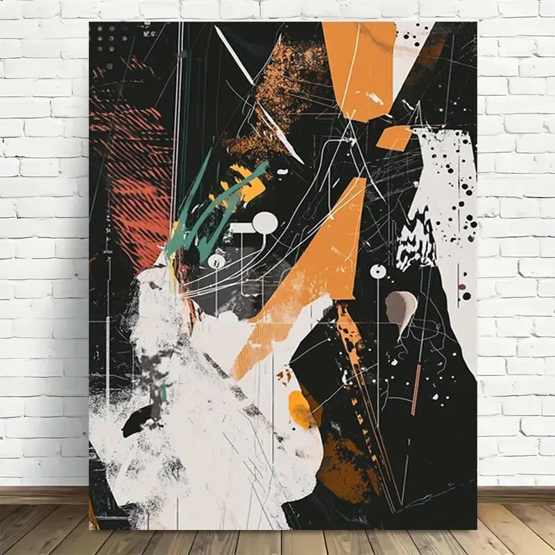Beautiful Geometric Shapes In Black White Painting 40x60cm Metal Print Ready to Hang - Bella Home Decor