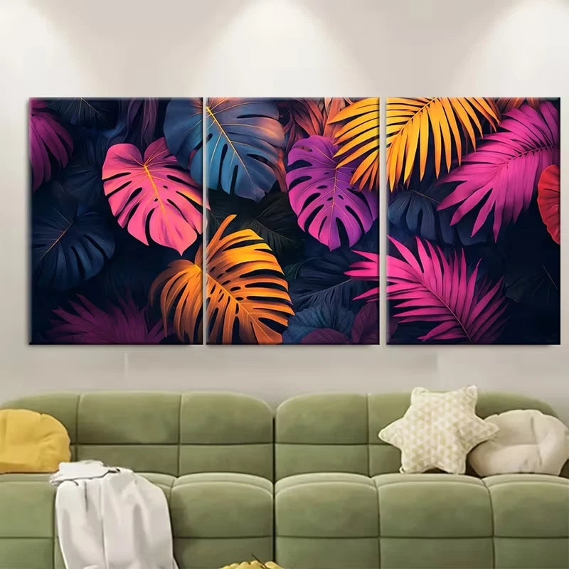 3pcs Tropical Jungle and Exotic Foliage Metal Print Ready to Hang Art